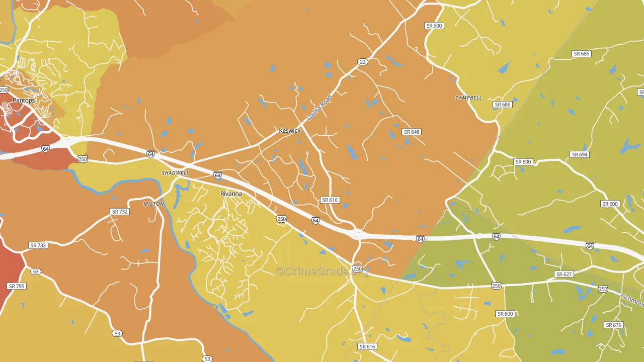 22947, VA Map of Vehicle Theft Rates