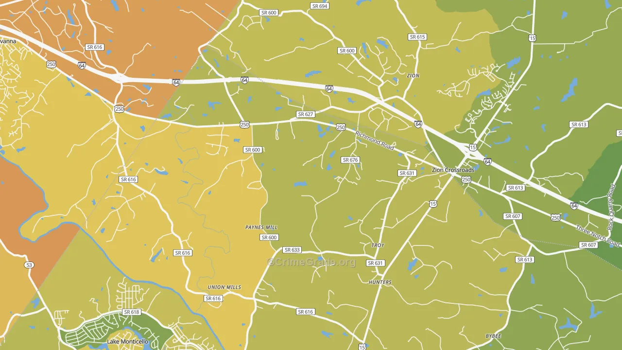 22974, VA Map of Vehicle Theft Rates