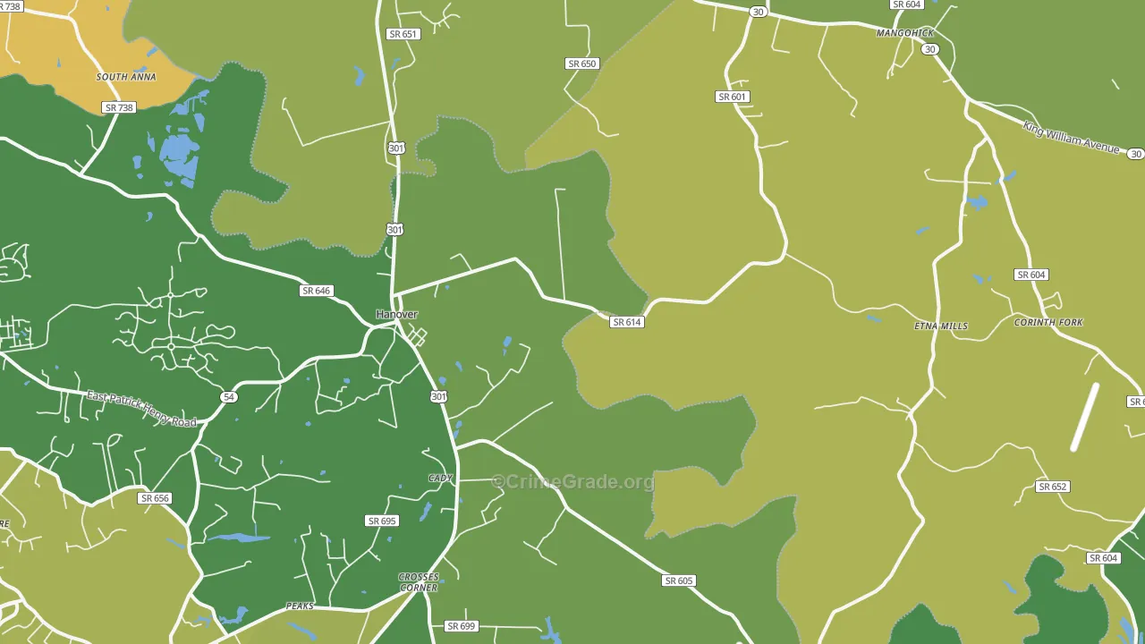 23069, VA Map of Vehicle Theft Rates