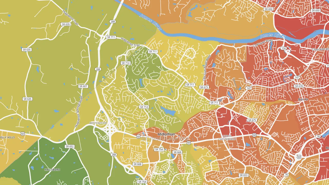 23113, VA Map of Vehicle Theft Rates
