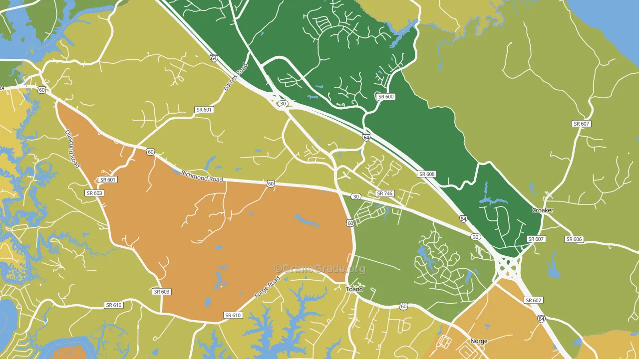 23168, VA Map of Vehicle Theft Rates