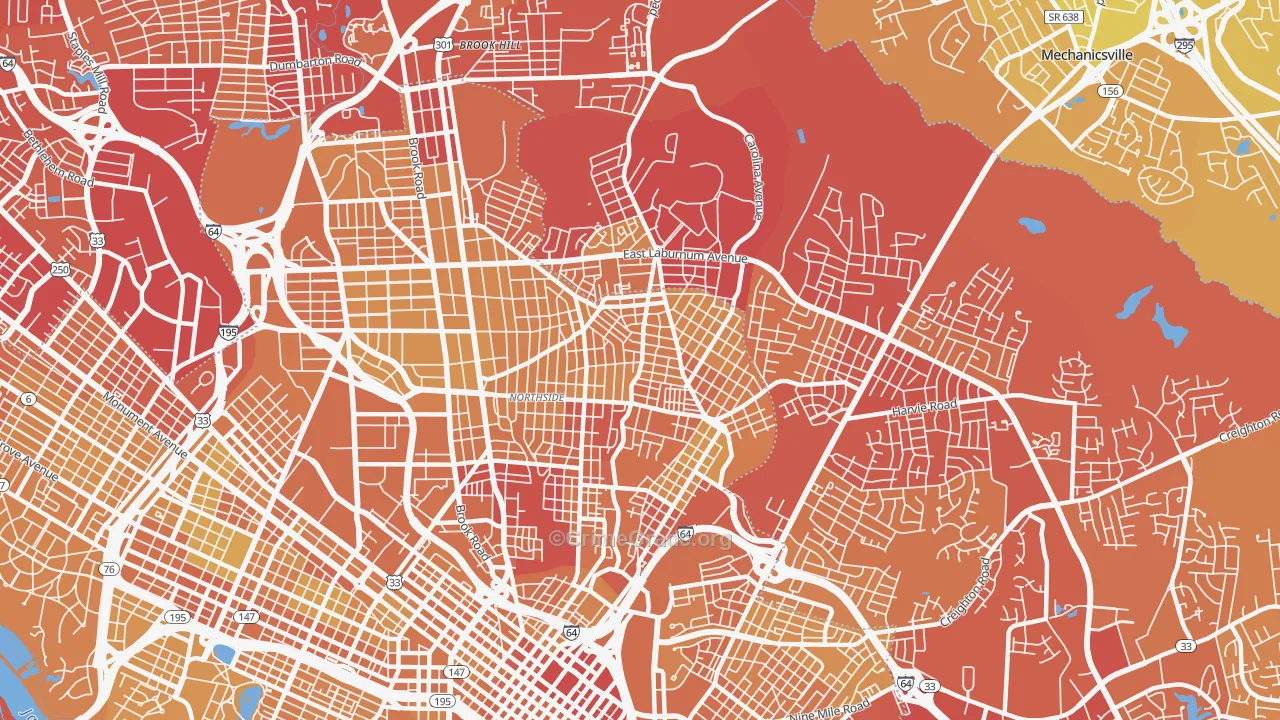 23222, VA Map of Vehicle Theft Rates