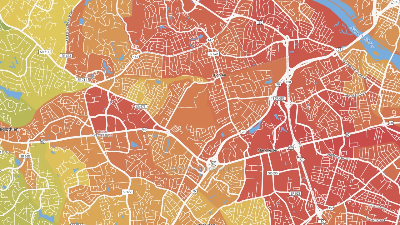 23235, VA Map of Vehicle Theft Rates