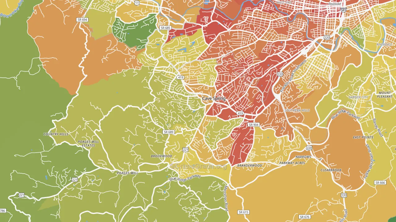 24018, VA Map of Vehicle Theft Rates