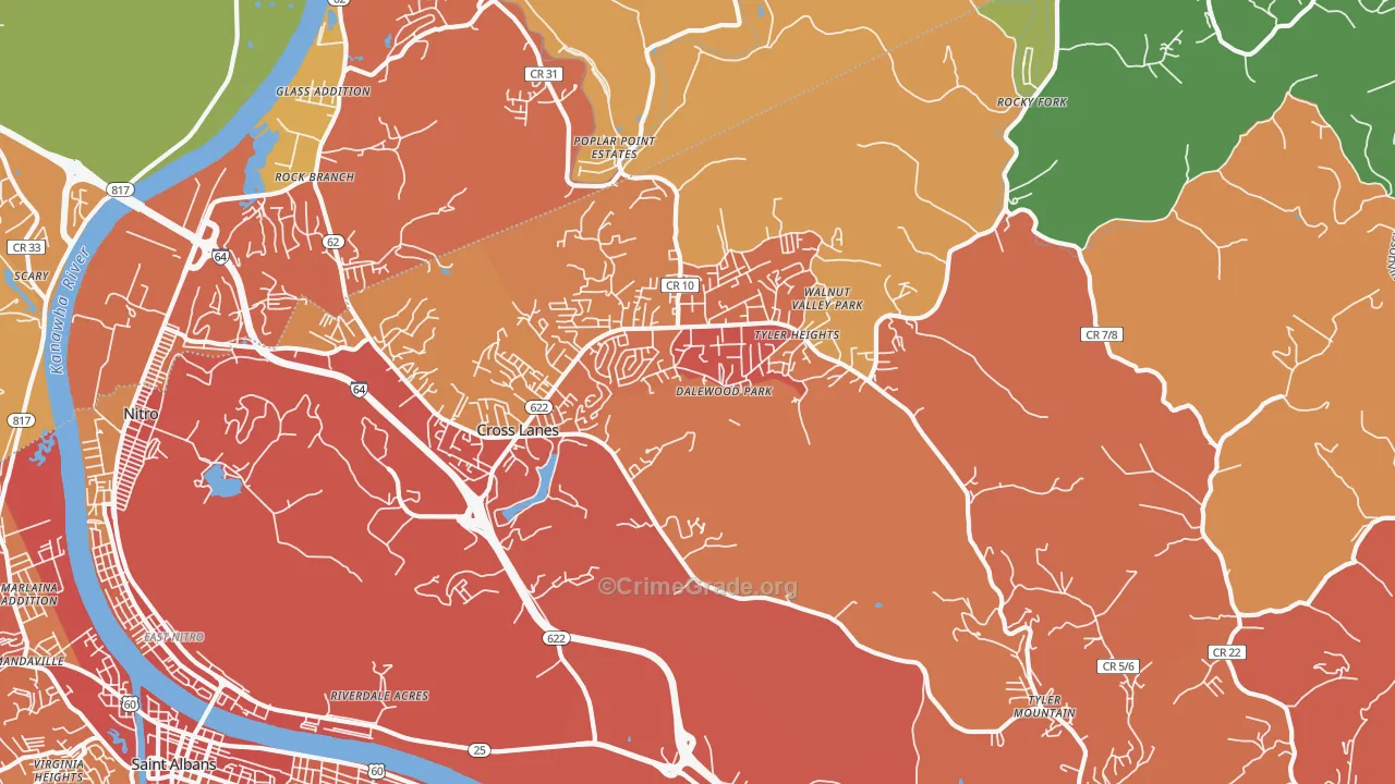 25313, WV Map of Vehicle Theft Rates