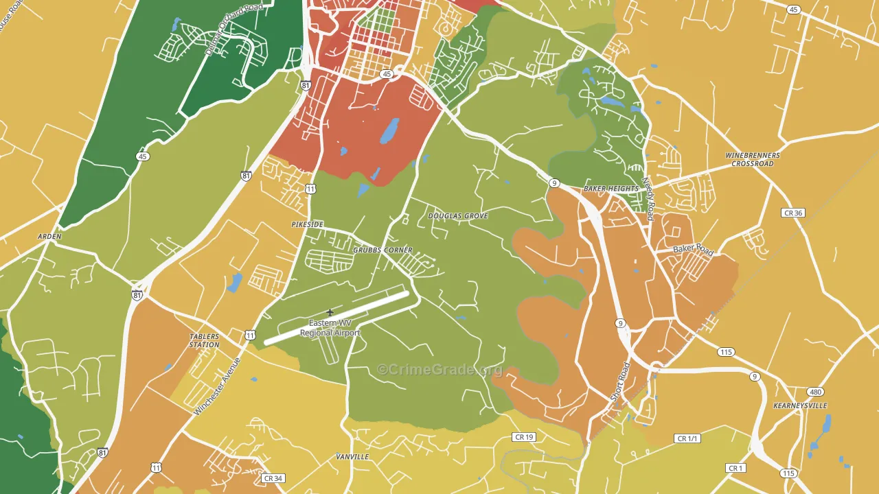 25405, WV Map of Vehicle Theft Rates