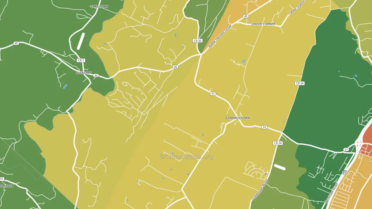 25420, WV Map of Vehicle Theft Rates