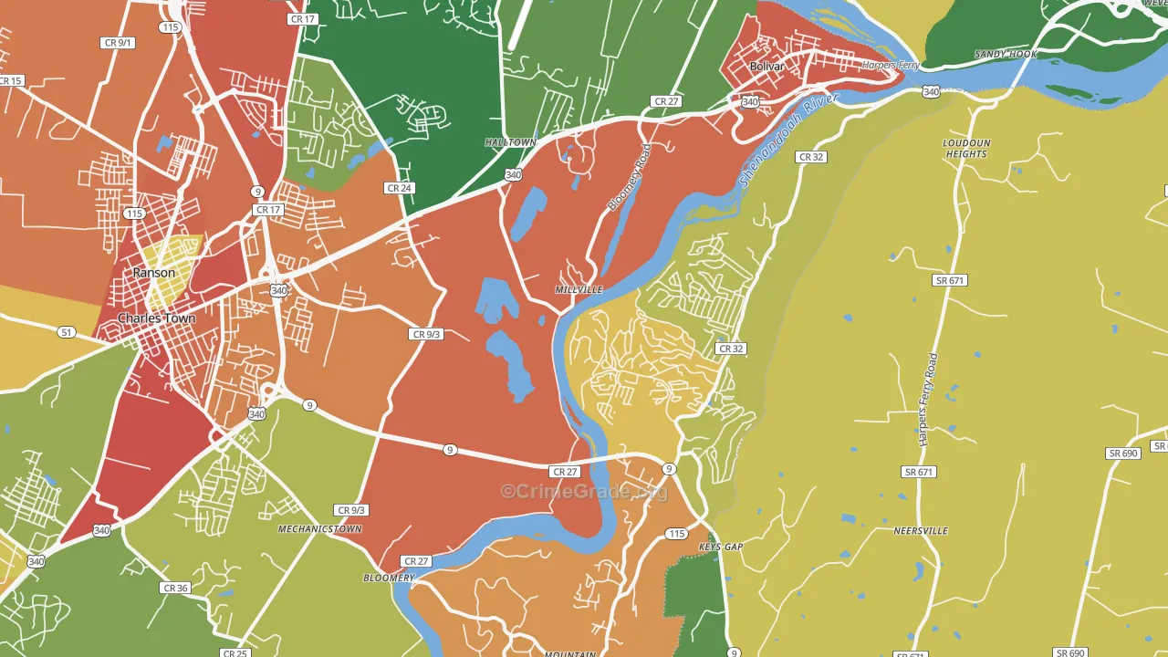 25425, WV Map of Vehicle Theft Rates