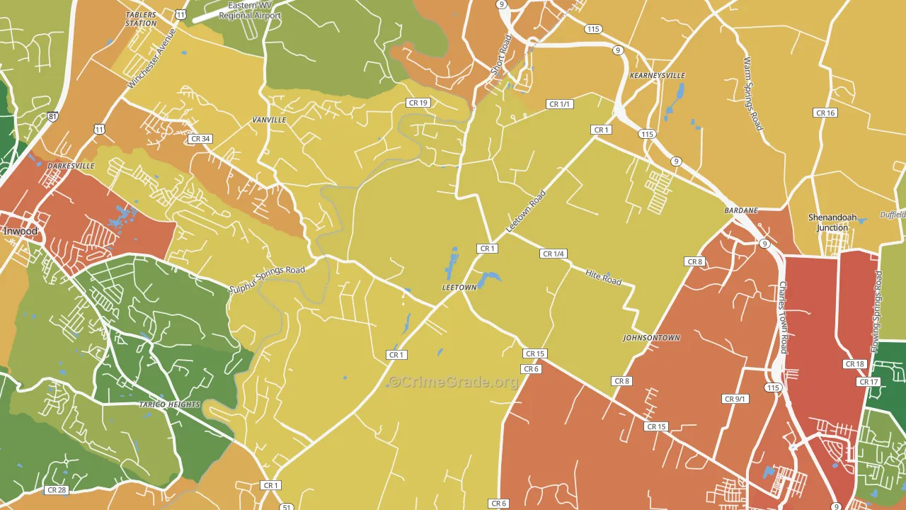 25430, WV Map of Vehicle Theft Rates