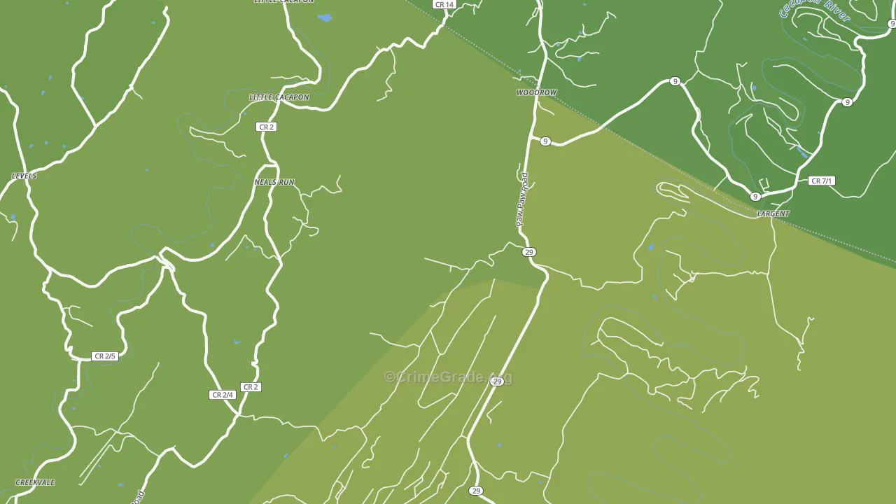 25434, WV Map of Vehicle Theft Rates