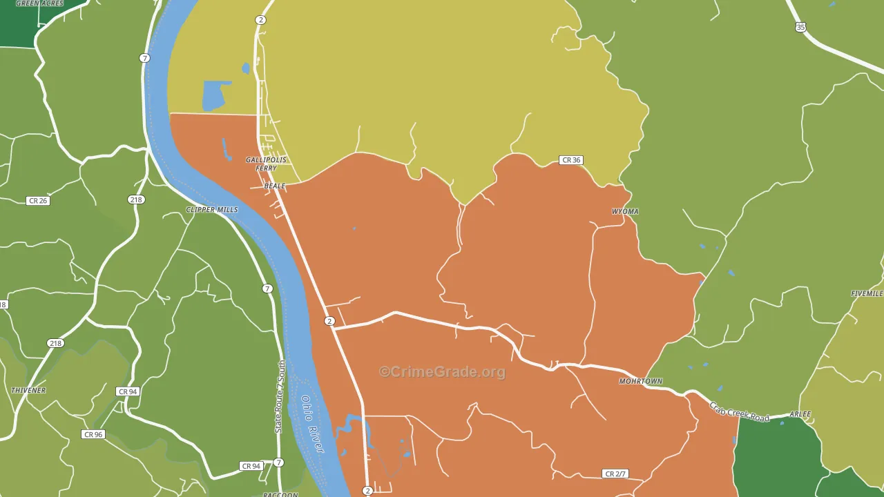 25515, WV Map of Vehicle Theft Rates