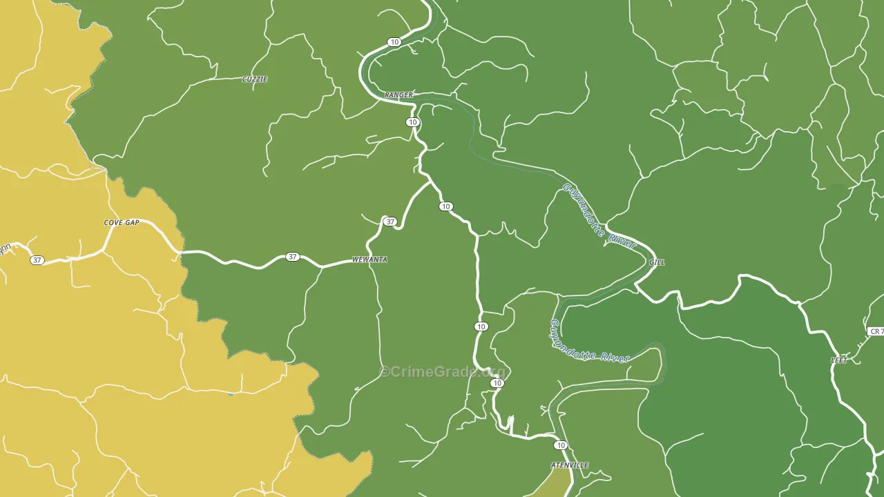 25557, WV Map of Vehicle Theft Rates