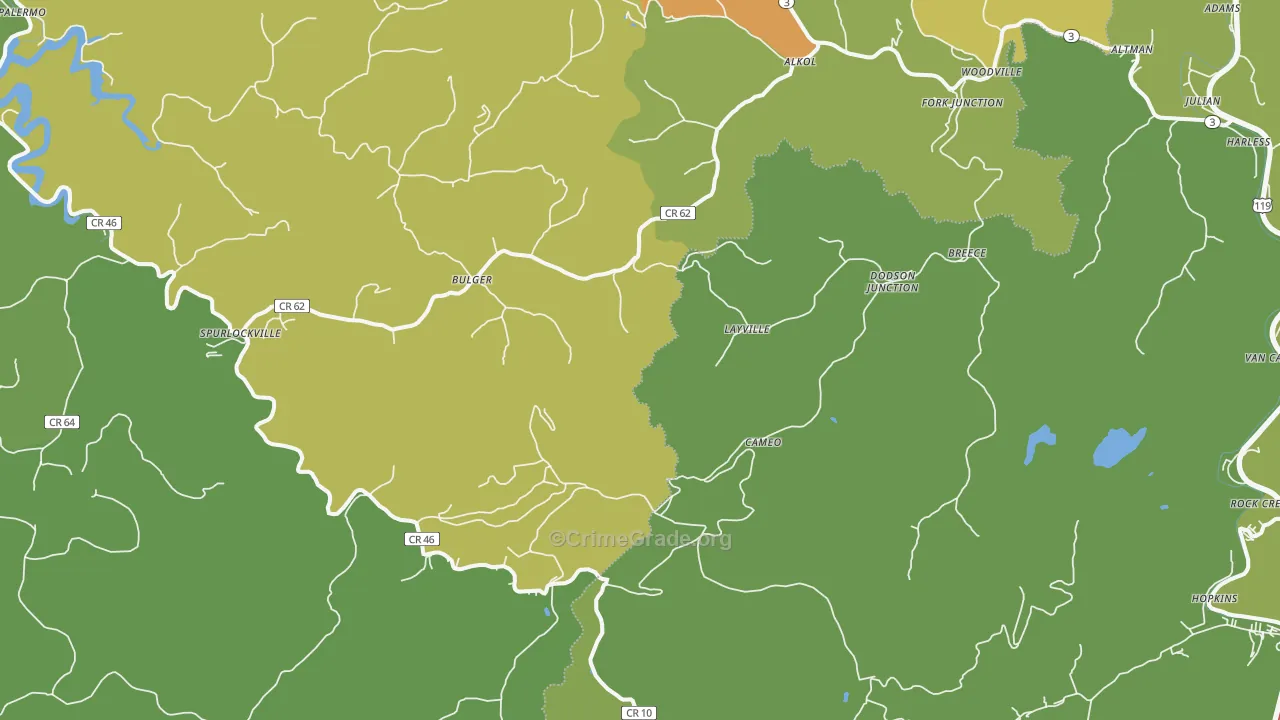 25565, WV Map of Vehicle Theft Rates