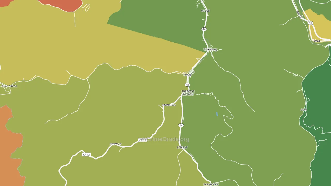 25638, WV Map of Vehicle Theft Rates