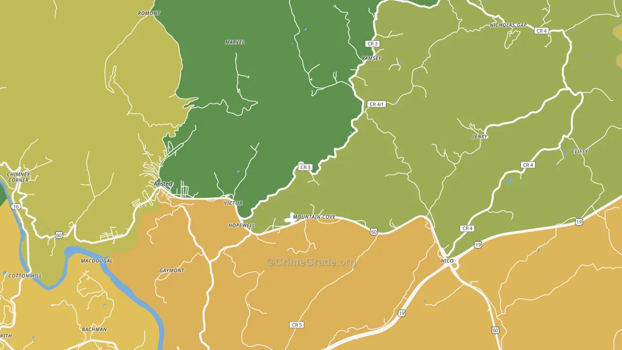 25938, WV Map of Vehicle Theft Rates