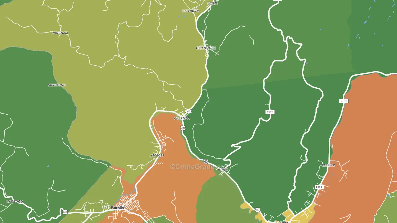 25958, WV Map of Vehicle Theft Rates