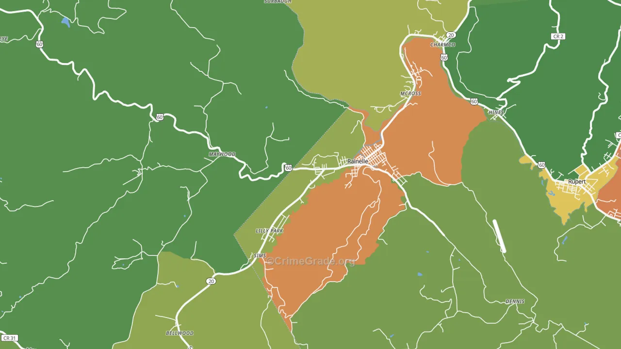 25962, WV Map of Vehicle Theft Rates