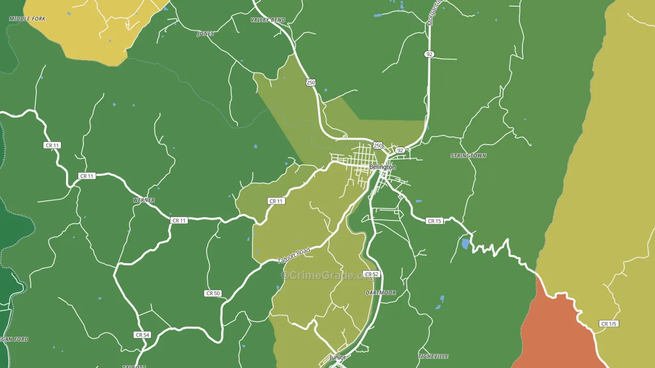 26250, WV Map of Vehicle Theft Rates