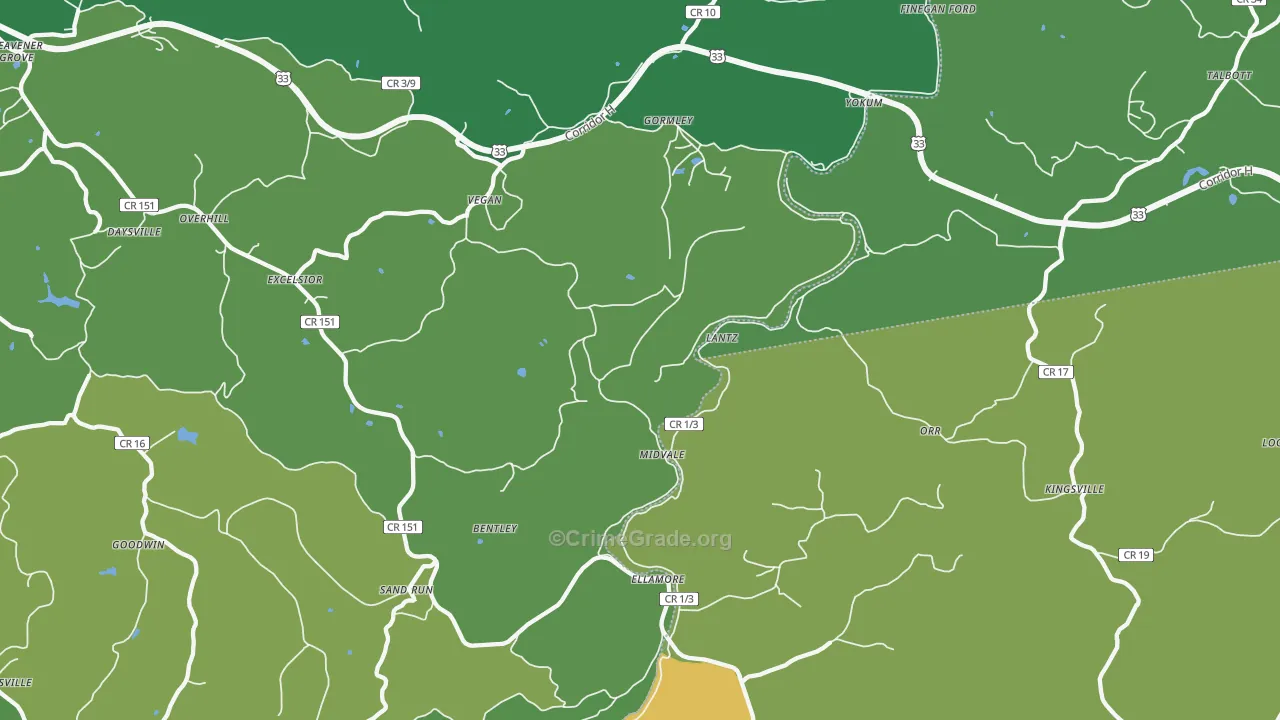 26267, WV Map of Vehicle Theft Rates