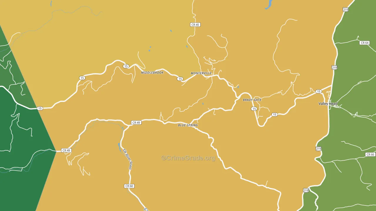 26282, WV Map of Vehicle Theft Rates