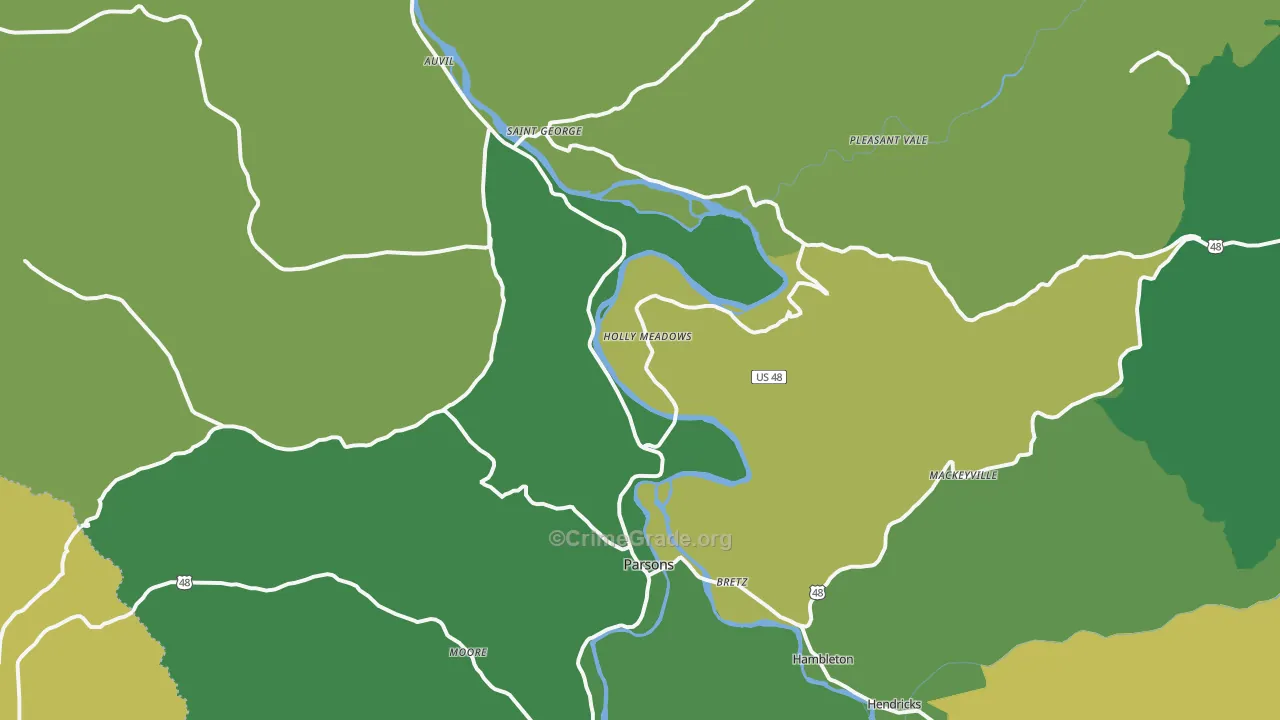26287, WV Map of Vehicle Theft Rates