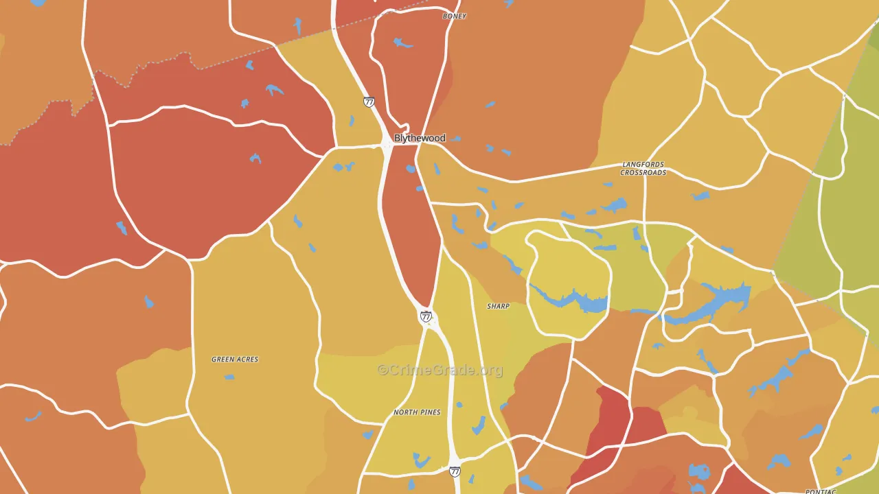 29016, SC Map of Vehicle Theft Rates