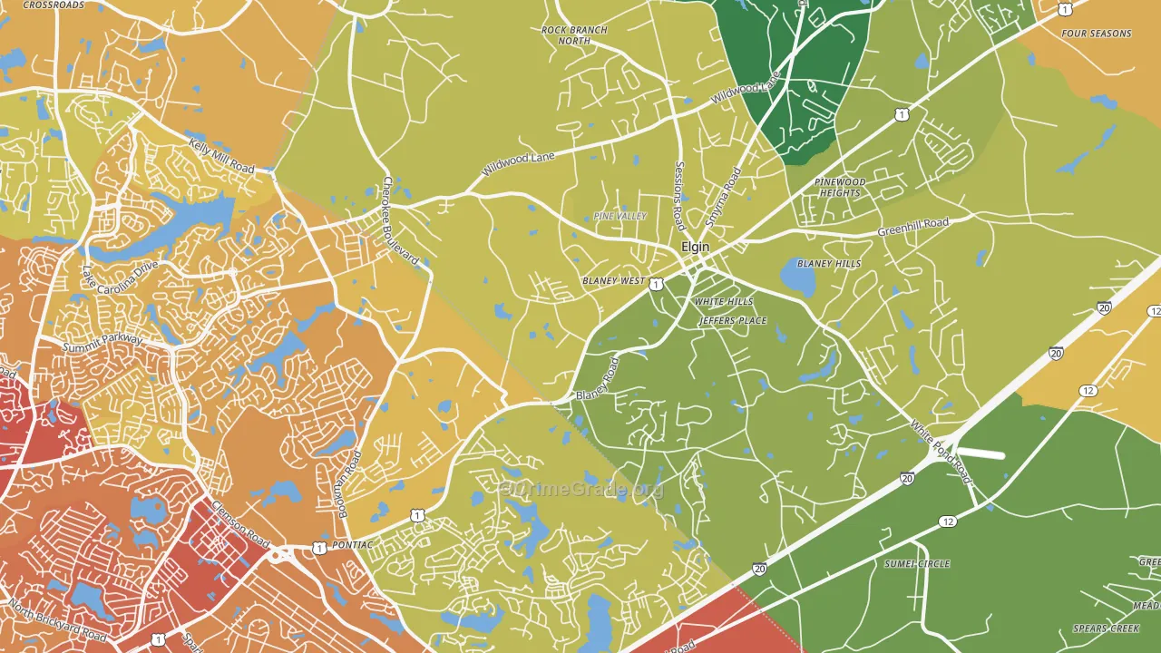 29045, SC Map of Vehicle Theft Rates
