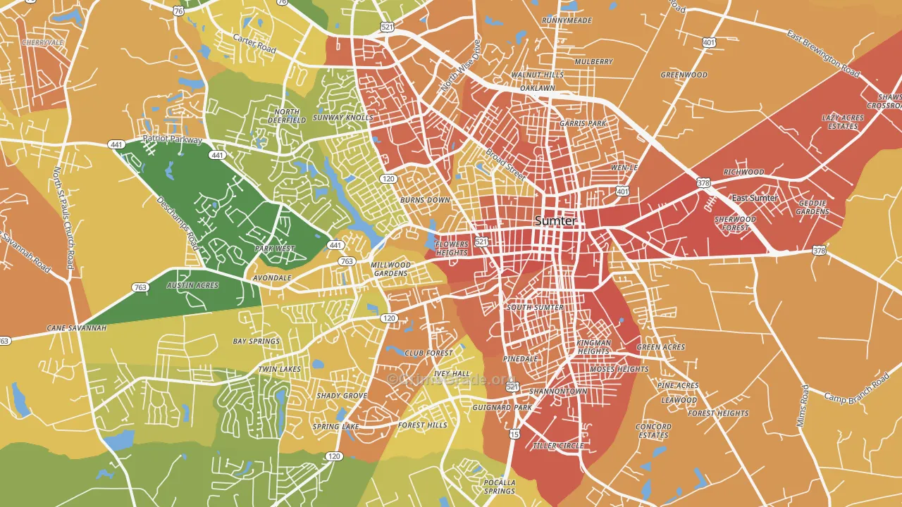 29150, SC Map of Vehicle Theft Rates