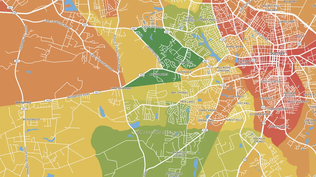 29154, SC Map of Vehicle Theft Rates
