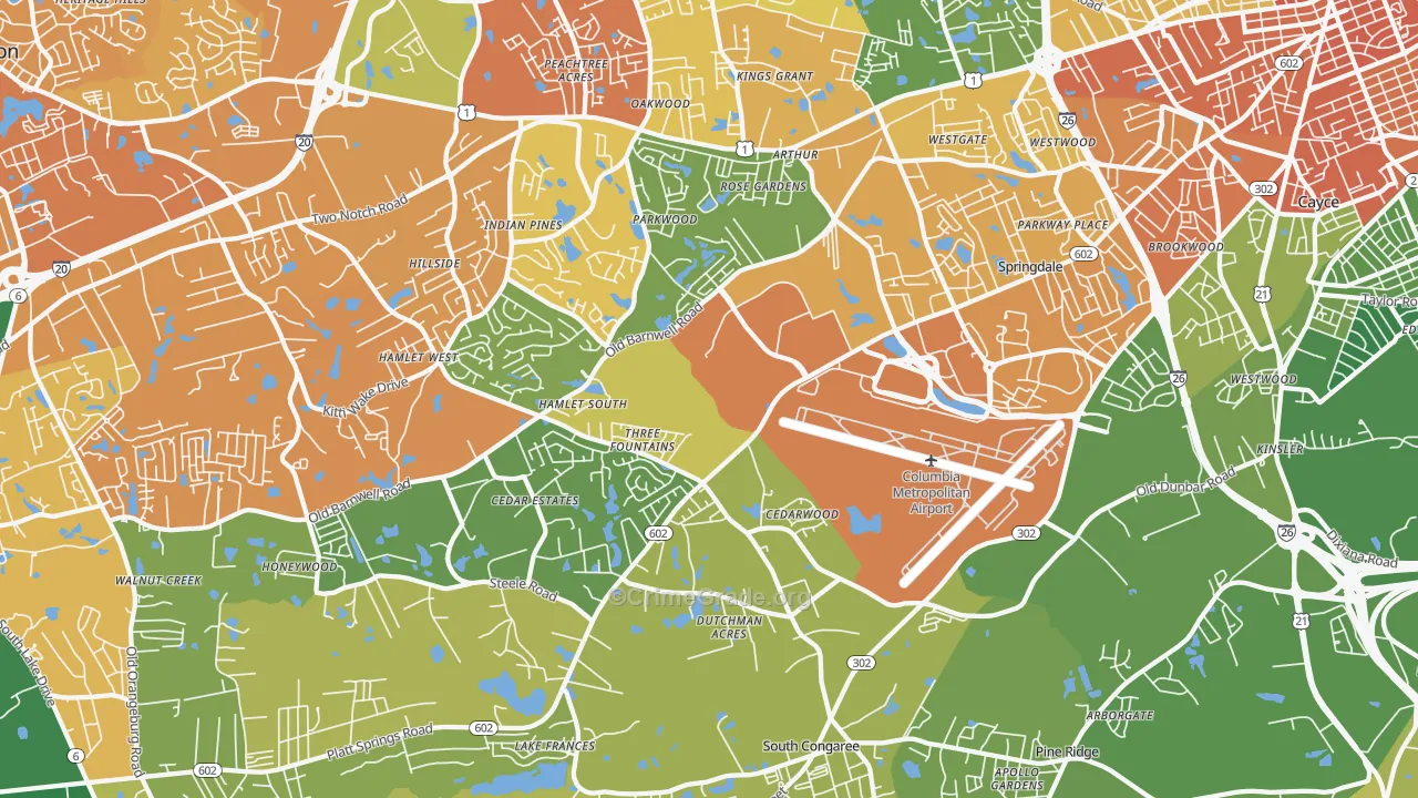 29170, SC Map of Vehicle Theft Rates