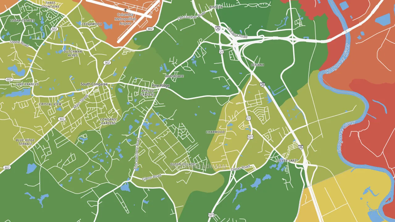 29172, SC Map of Vehicle Theft Rates