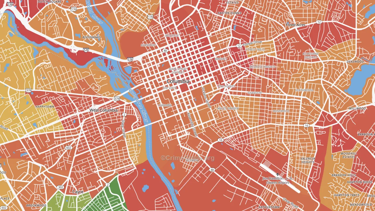 29201, SC Map of Vehicle Theft Rates