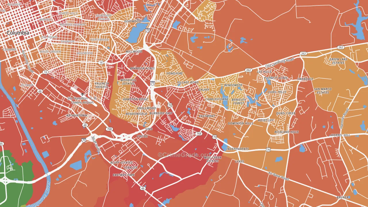 29209, SC Map of Vehicle Theft Rates
