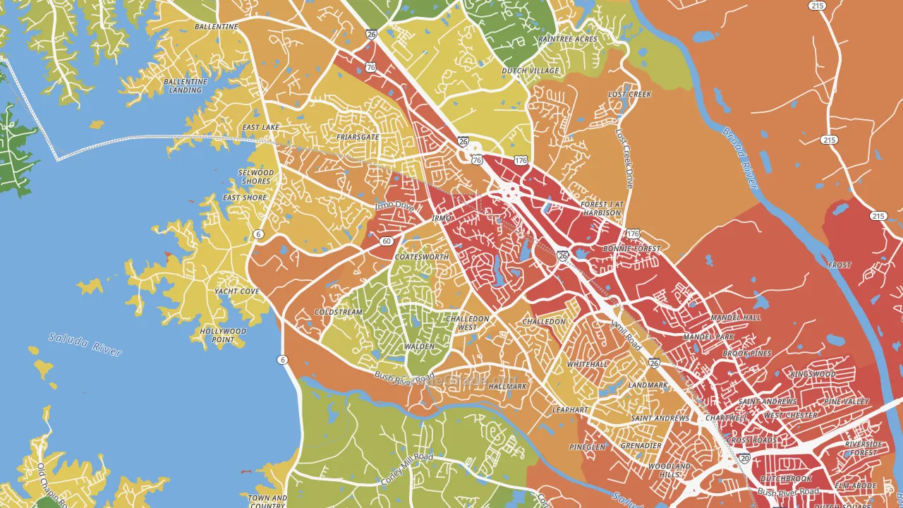 29212, SC Map of Vehicle Theft Rates