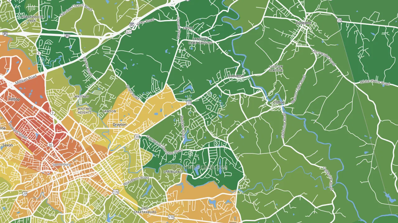 29307, SC Map of Vehicle Theft Rates
