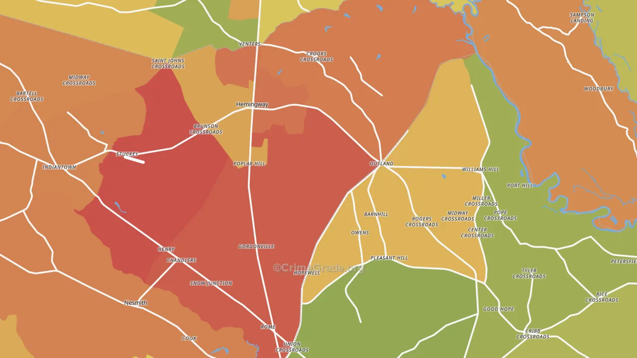 29554, SC Map of Vehicle Theft Rates
