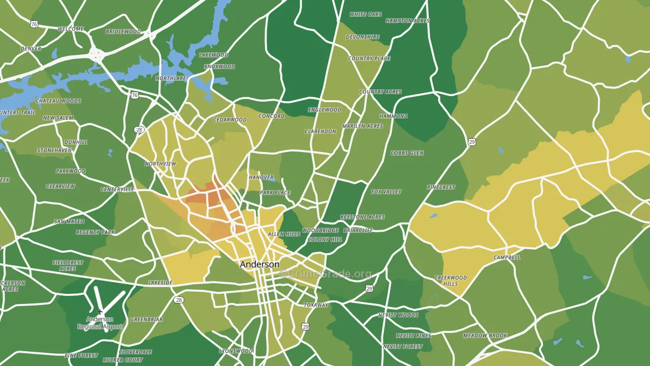 29621, SC Map of Vehicle Theft Rates