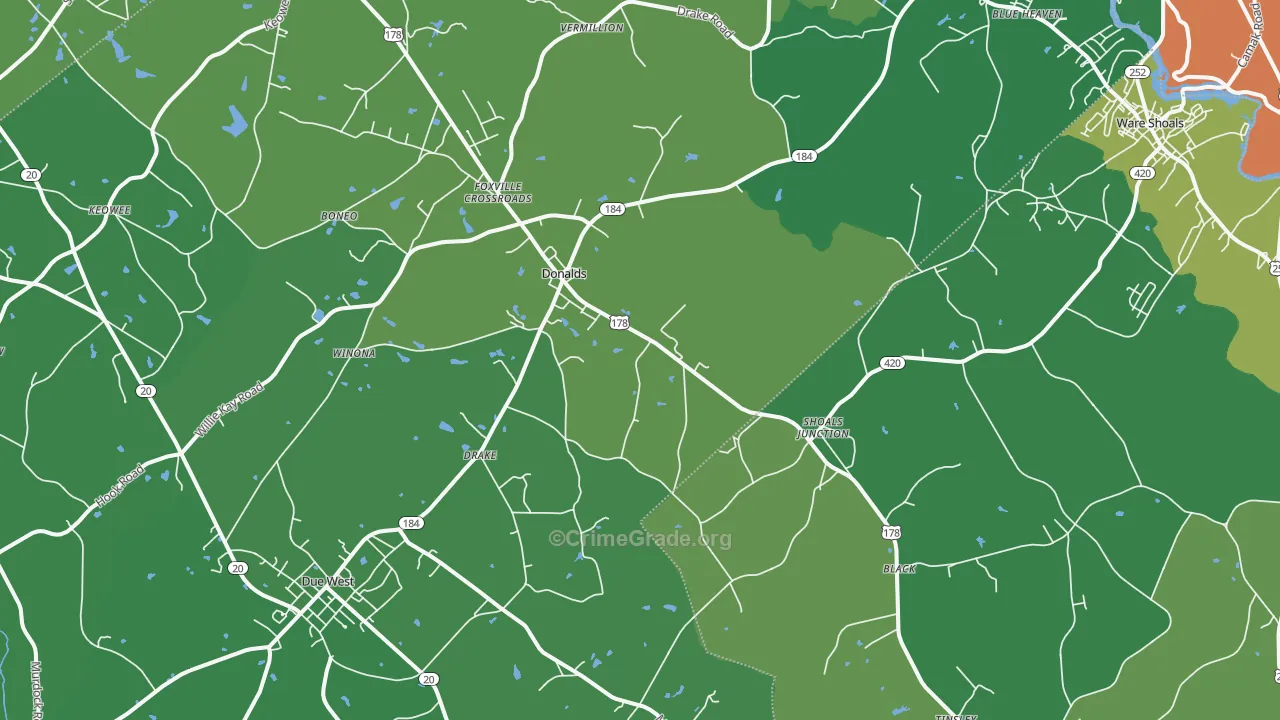 29638, SC Map of Vehicle Theft Rates