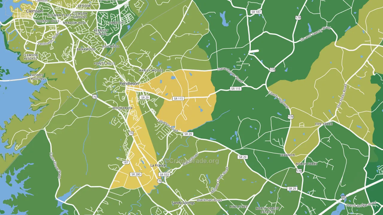 29670, SC Map of Vehicle Theft Rates