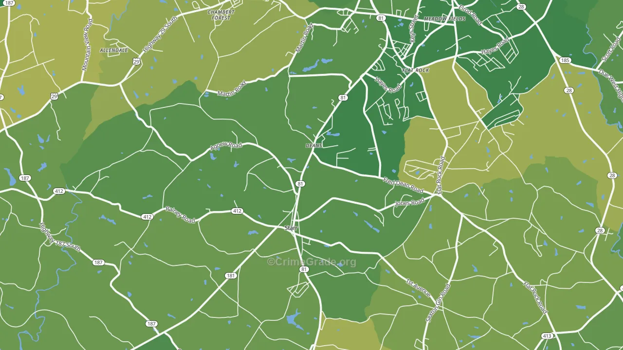 29684, SC Map of Vehicle Theft Rates
