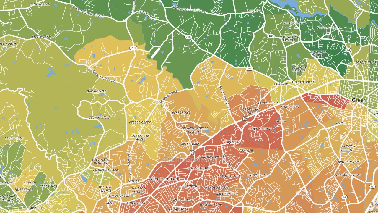 29687, SC Map of Vehicle Theft Rates