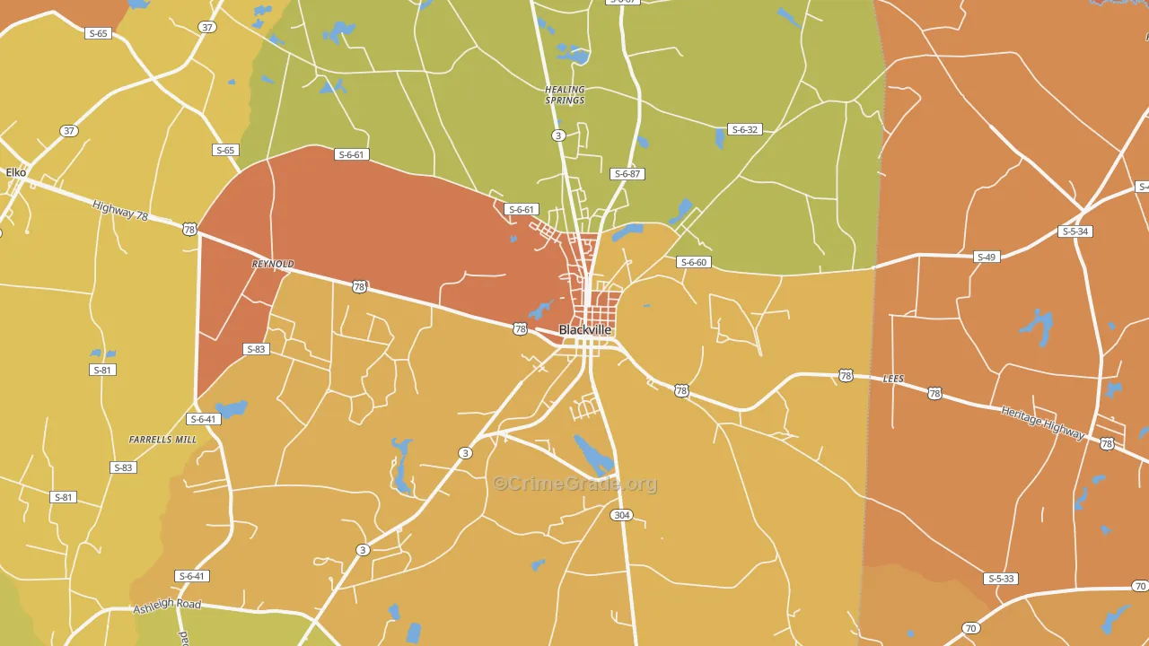 29817, SC Map of Vehicle Theft Rates