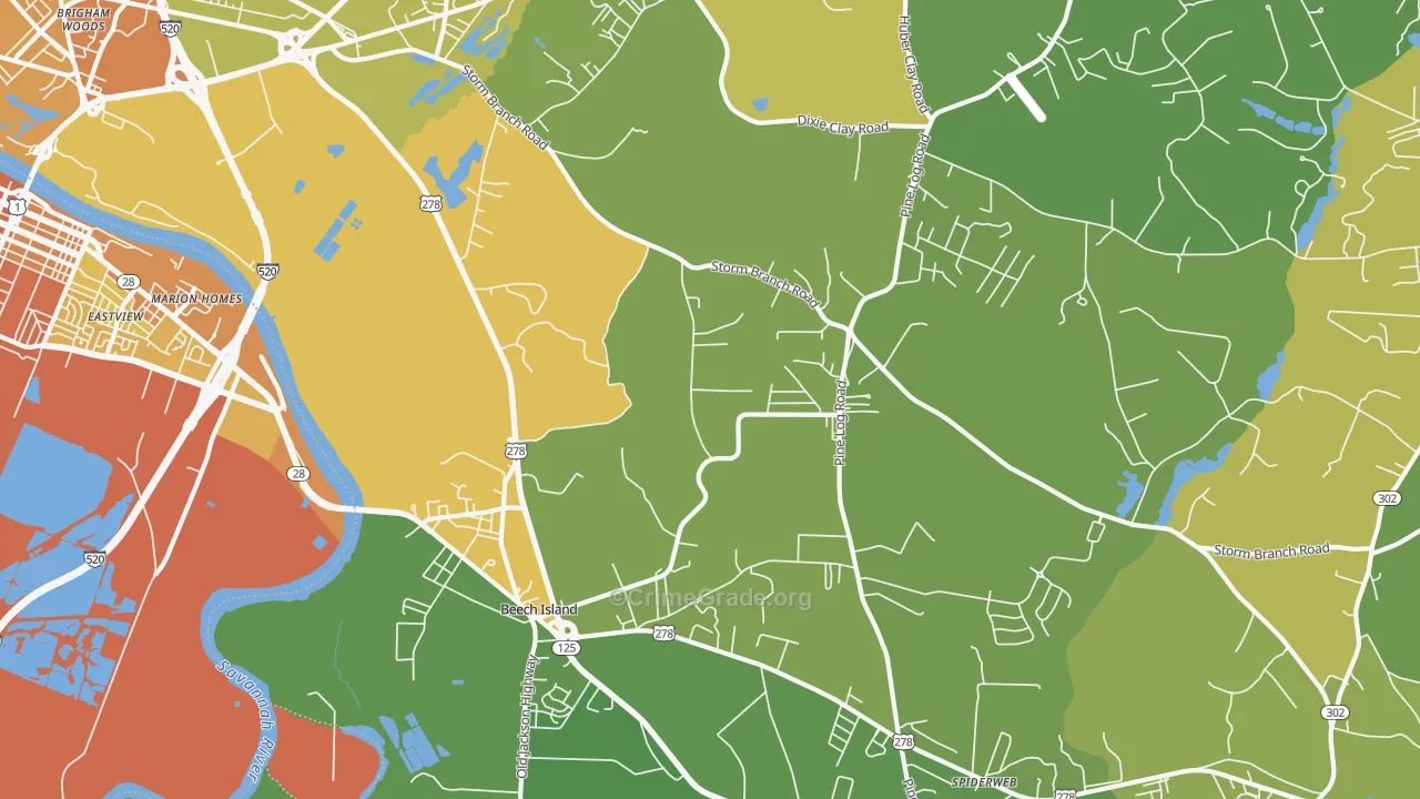 29842, SC Map of Vehicle Theft Rates