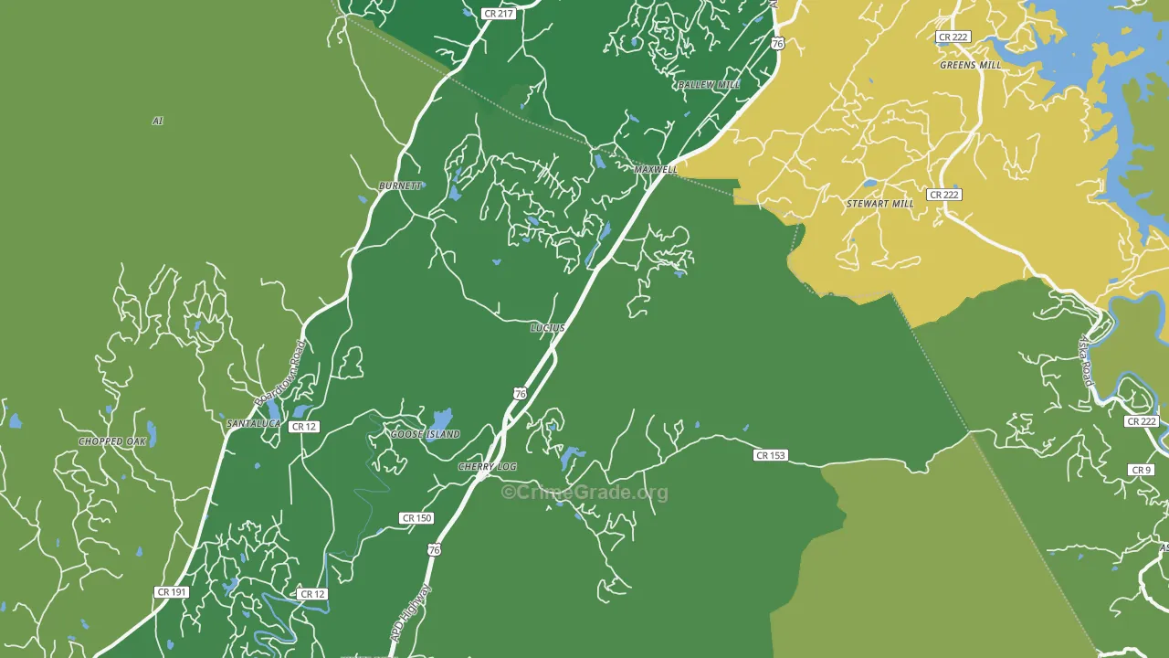 30522, GA Map of Vehicle Theft Rates