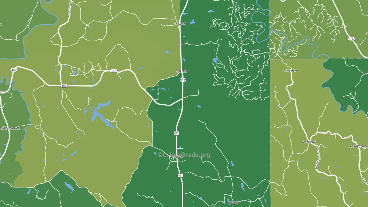 30734, GA Map of Vehicle Theft Rates