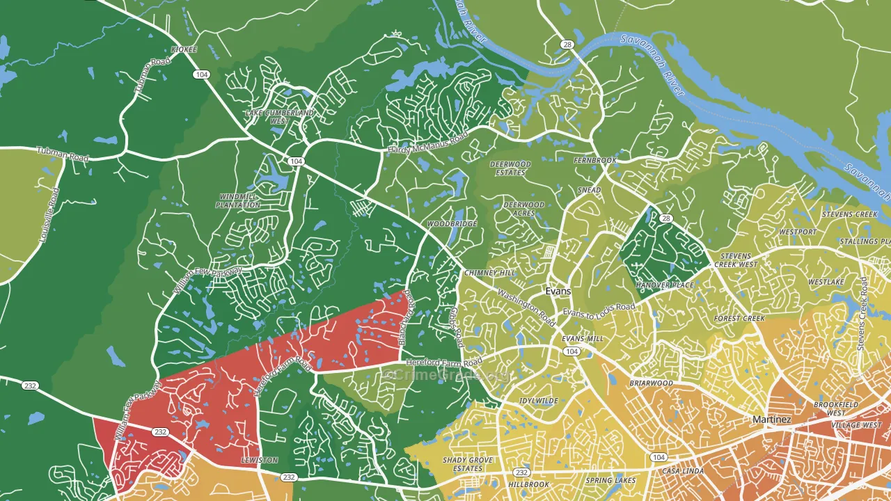 30809, GA Map of Vehicle Theft Rates