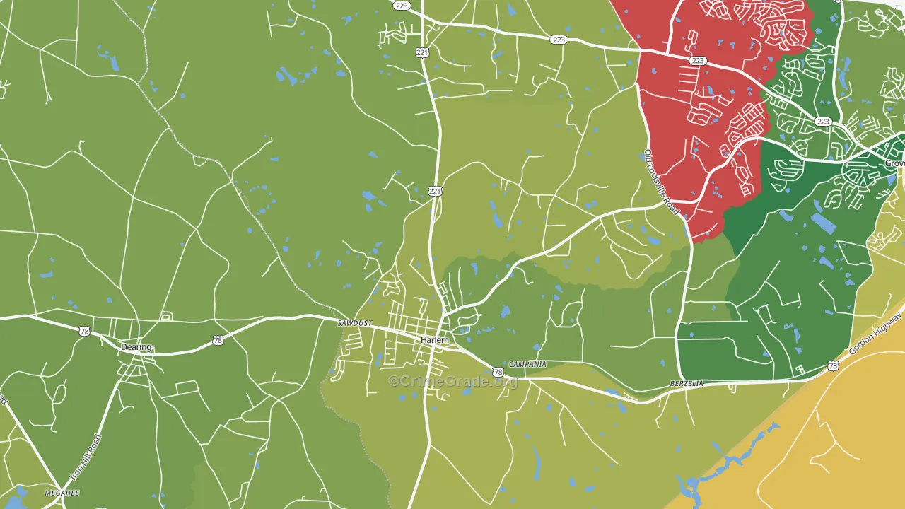 30814, GA Map of Vehicle Theft Rates