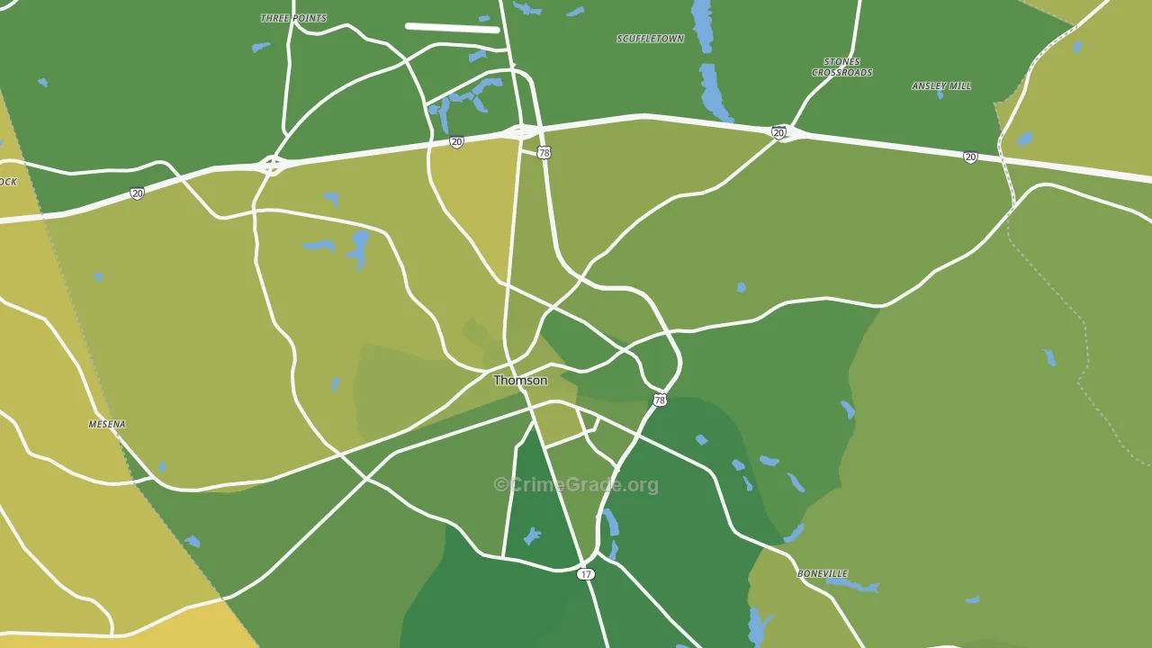 30824, GA Map of Vehicle Theft Rates