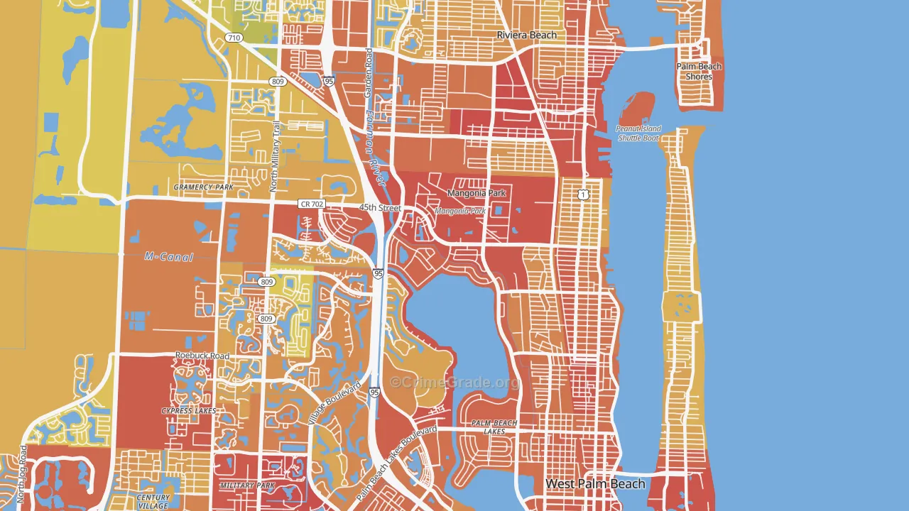 33407, FL Map of Vehicle Theft Rates