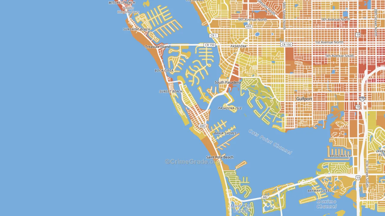 33706, FL Map of Vehicle Theft Rates